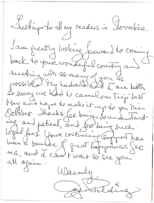 Joy Fielding letter